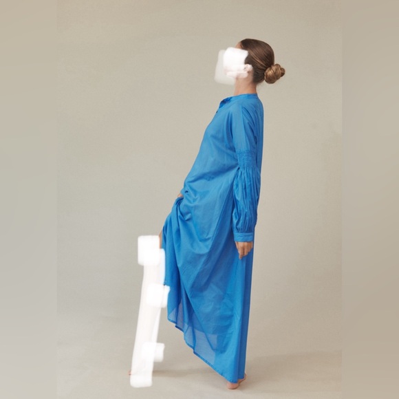 ACACIA Swimwear Mara Maxi Dress in Bay Blue Cotton Summer Bright Turquoise XS/S - Picture 3 of 3